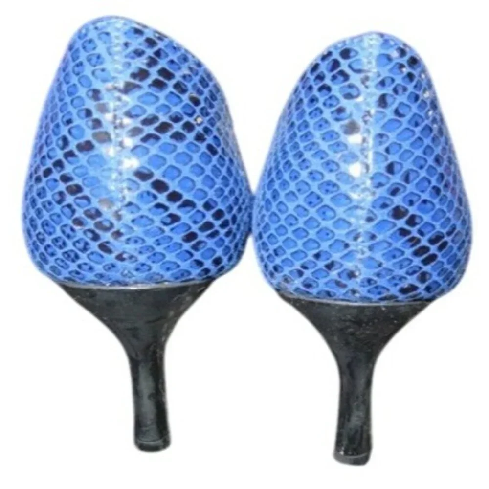 Christian Siriano Gorgeous Blue Python Snakeskin Embossed Italian Leather Pumps